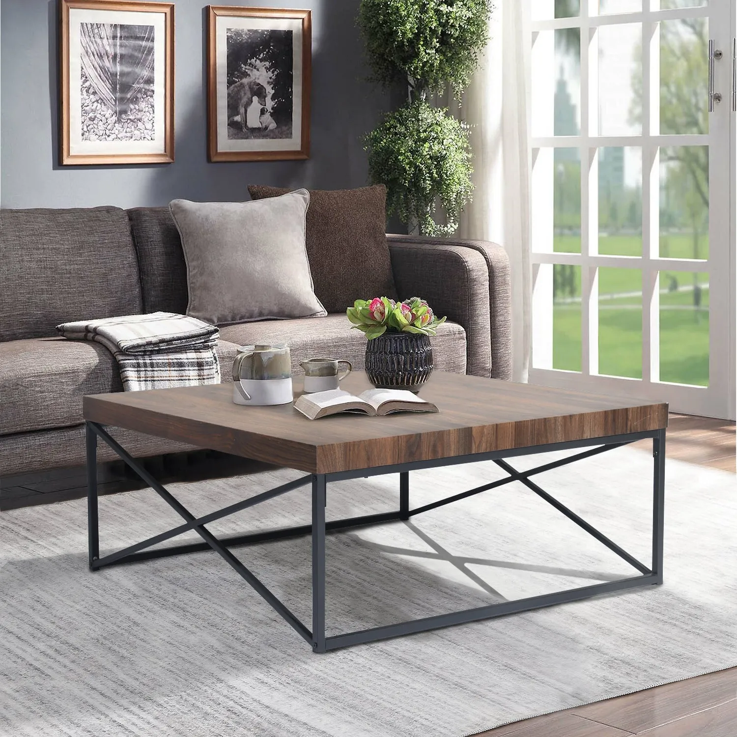 Living Room Classic Design Wood painting Metal Leg Coffee Table