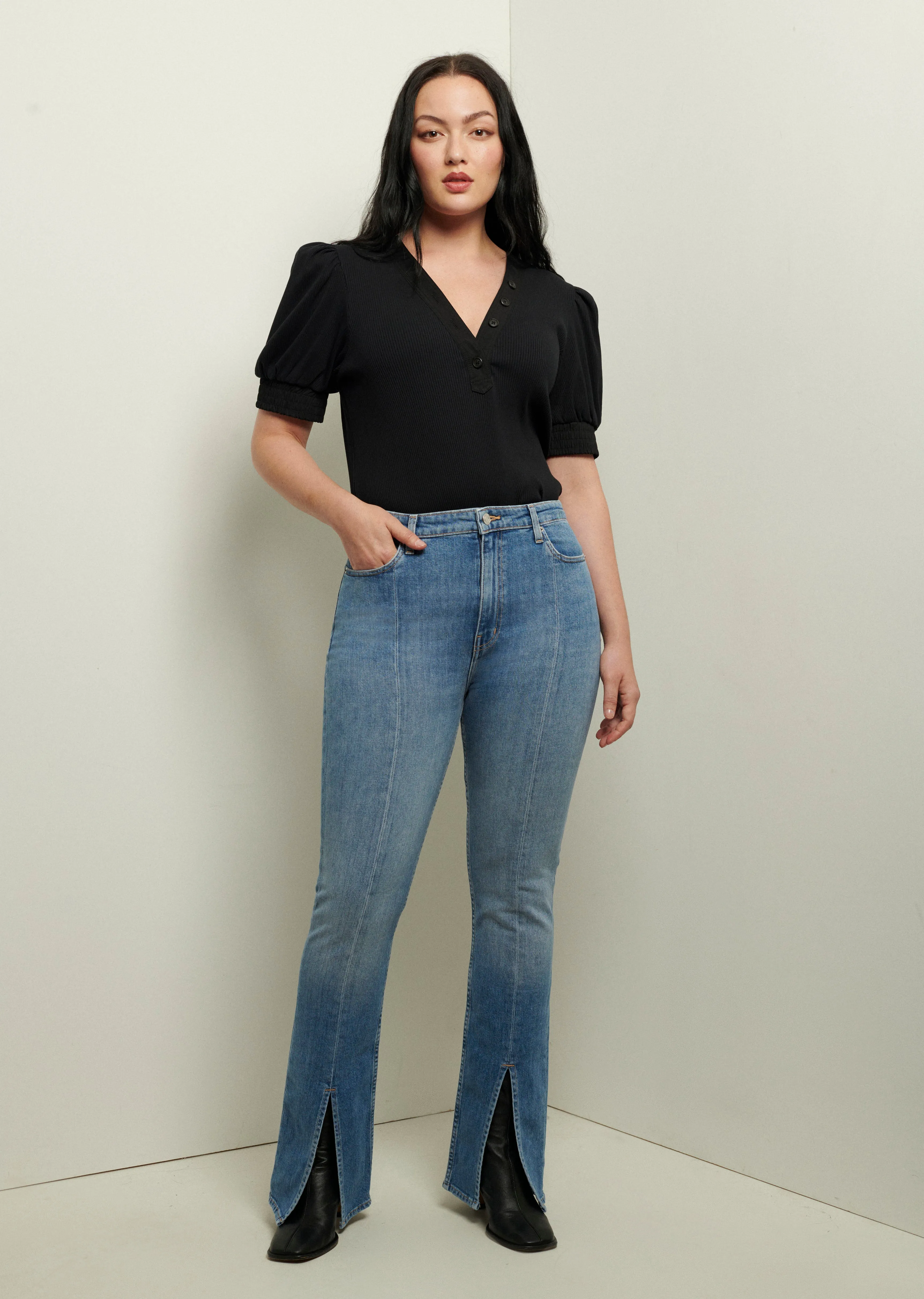 Lucia Front Slit Jeans - Medium Wash