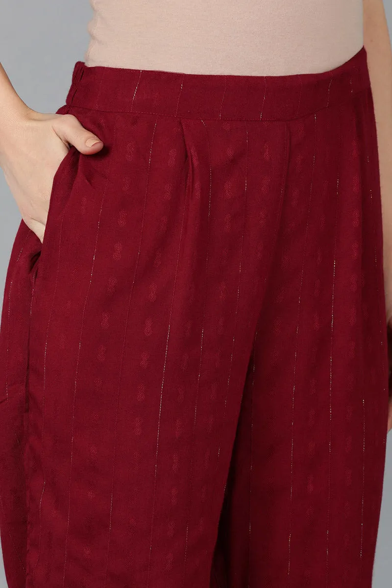 Maroon Silk Blend Yoke Design Solid Straight Kurta Set