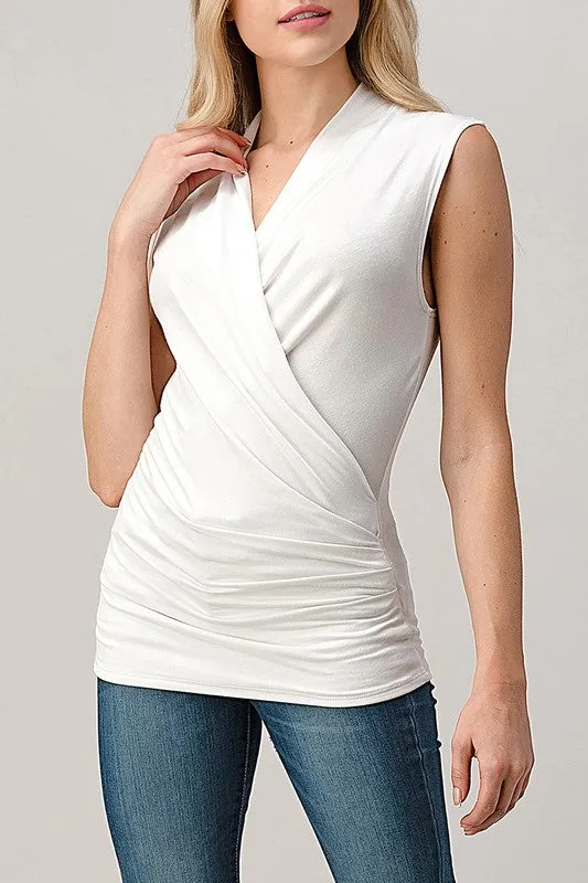 Mitzy Sleeveless Surplice Pleated Top White