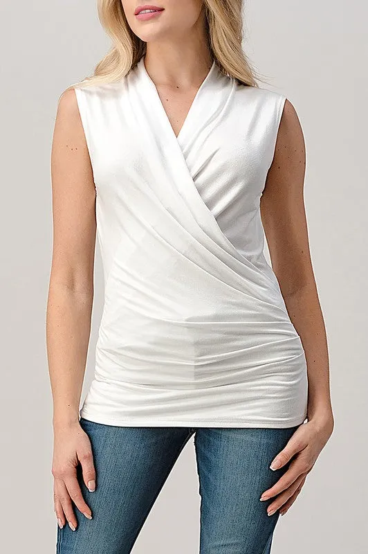 Mitzy Sleeveless Surplice Pleated Top White