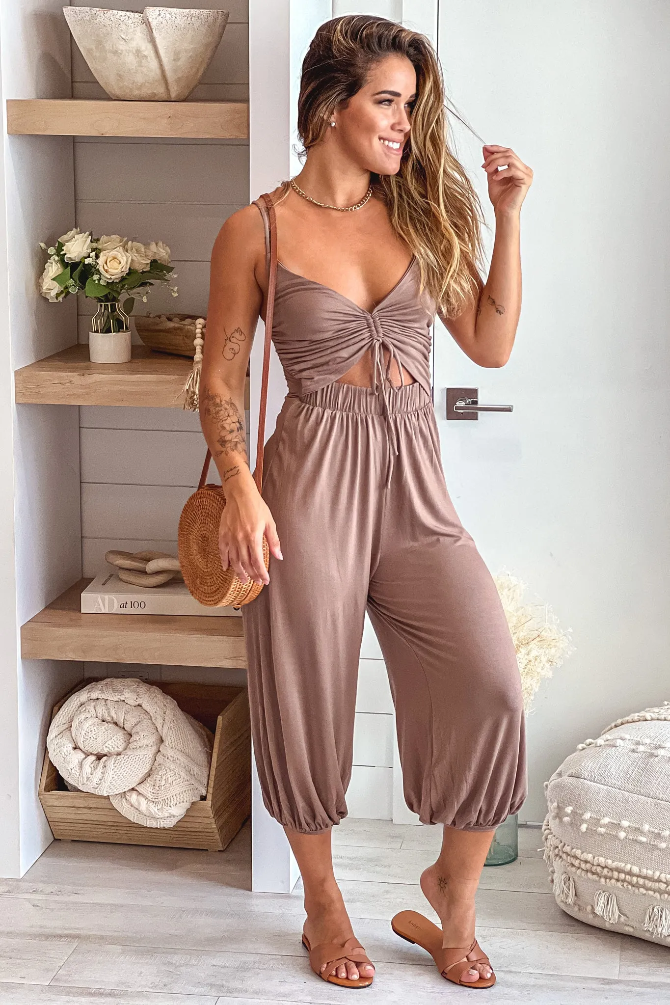 Mocha Jumpsuit With Cut Out