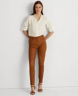 Nappa Leather High-Rise Skinny Ankle Pant In Brown