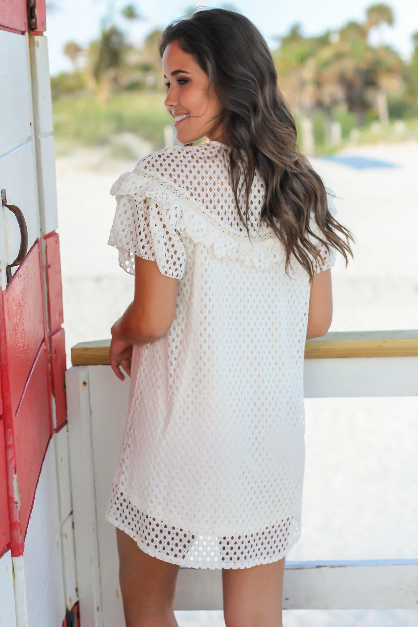 Natural Short Dress with Ruffles