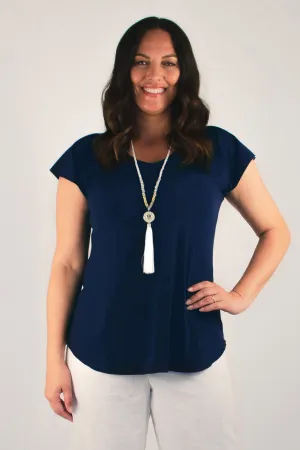 Navy Microfibre Short Sleeve Top