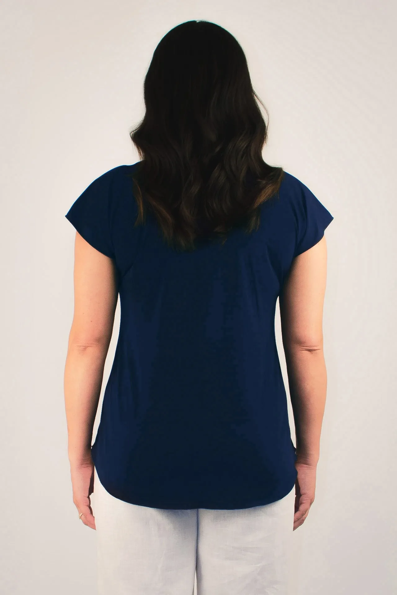 Navy Microfibre Short Sleeve Top