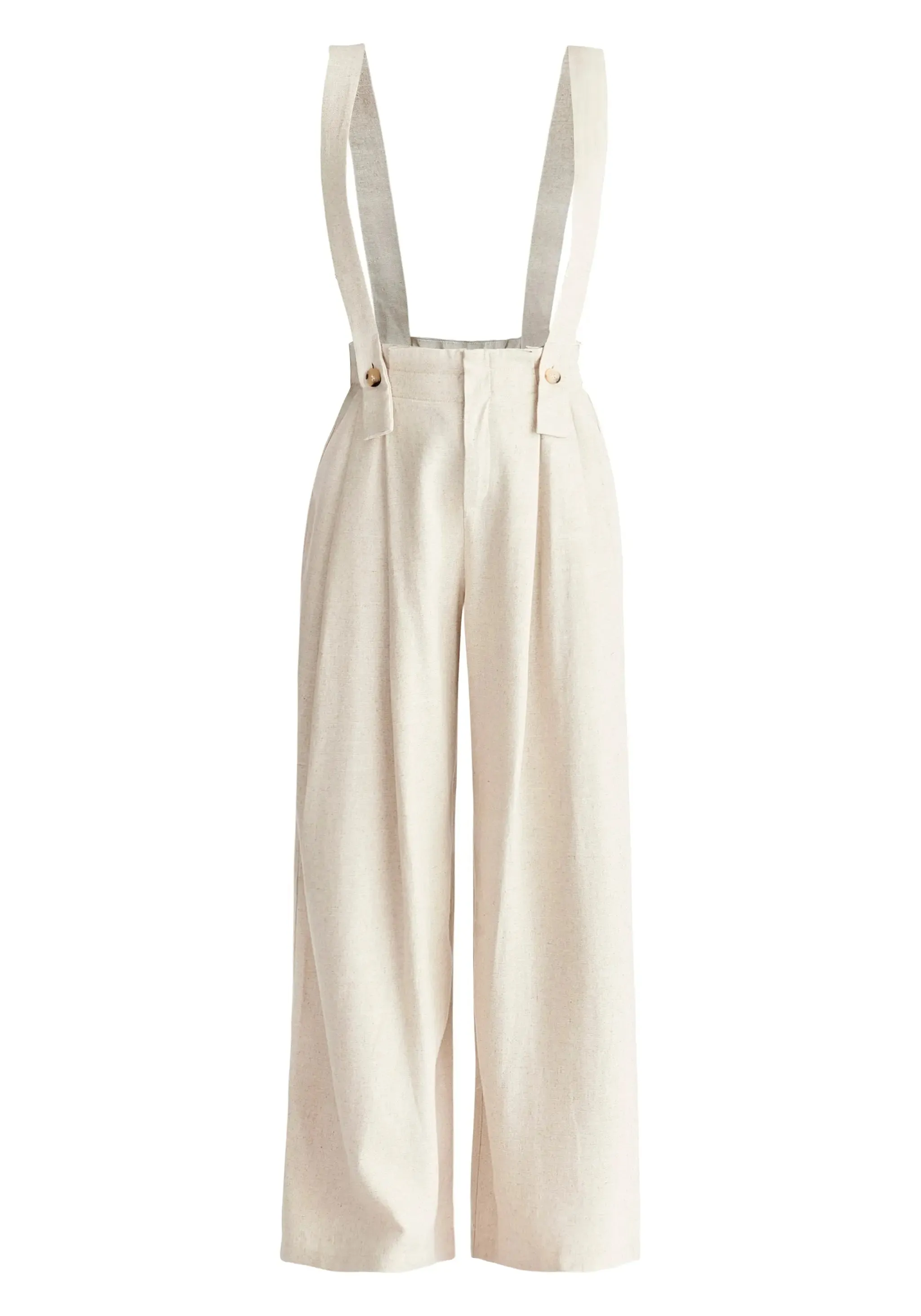 Oatmeal Linen Blend Detachable Suspender Trousers