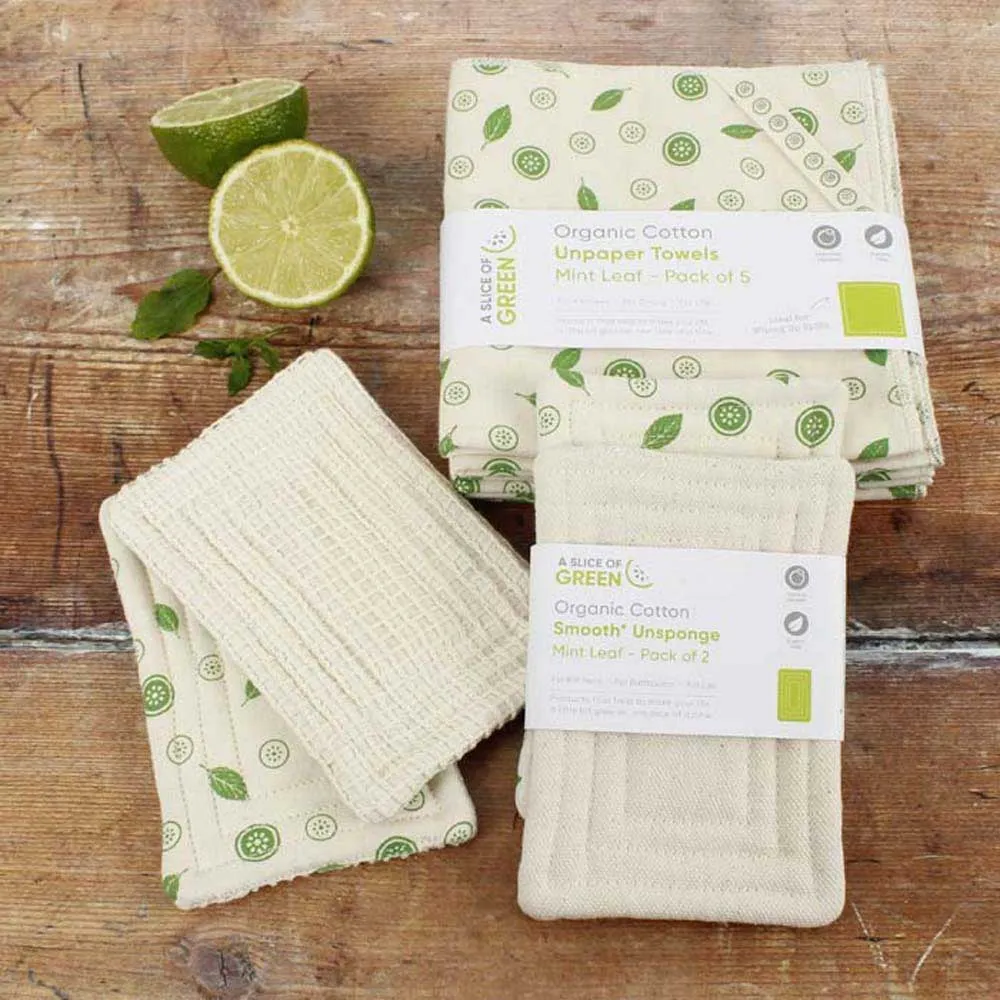 Organic Cotton Unpaper Towels - Mint Leaf - Pack of 5