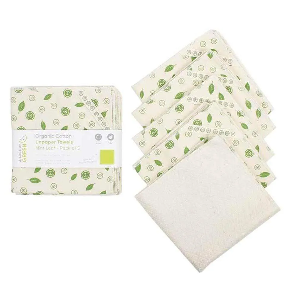 Organic Cotton Unpaper Towels - Mint Leaf - Pack of 5