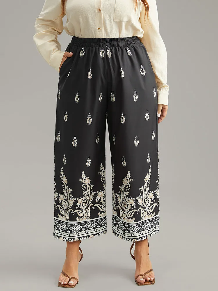 Paisley High Rise Elastic Waist Pants