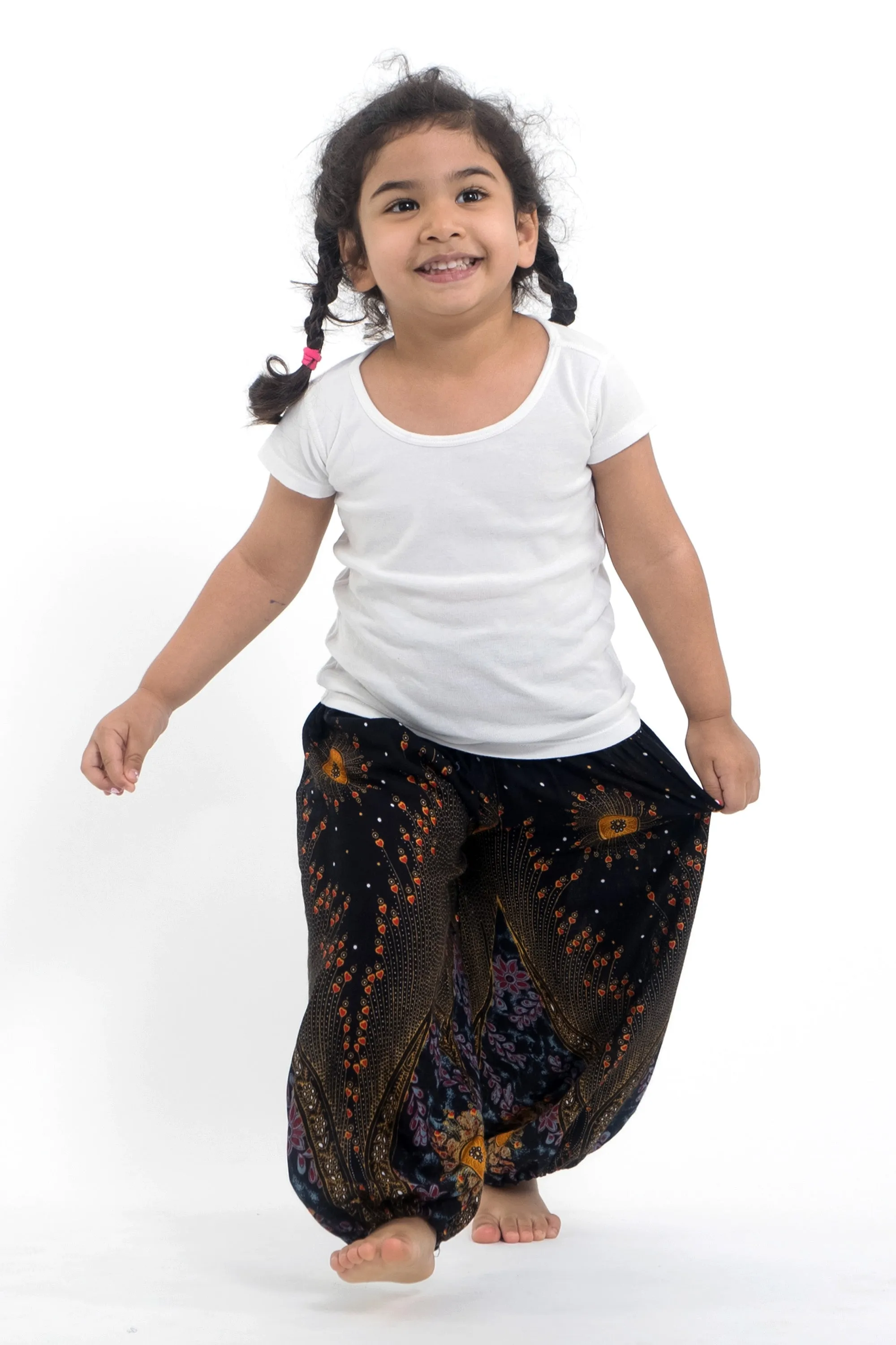 Peacock Eye Kids Harem Pants in Black