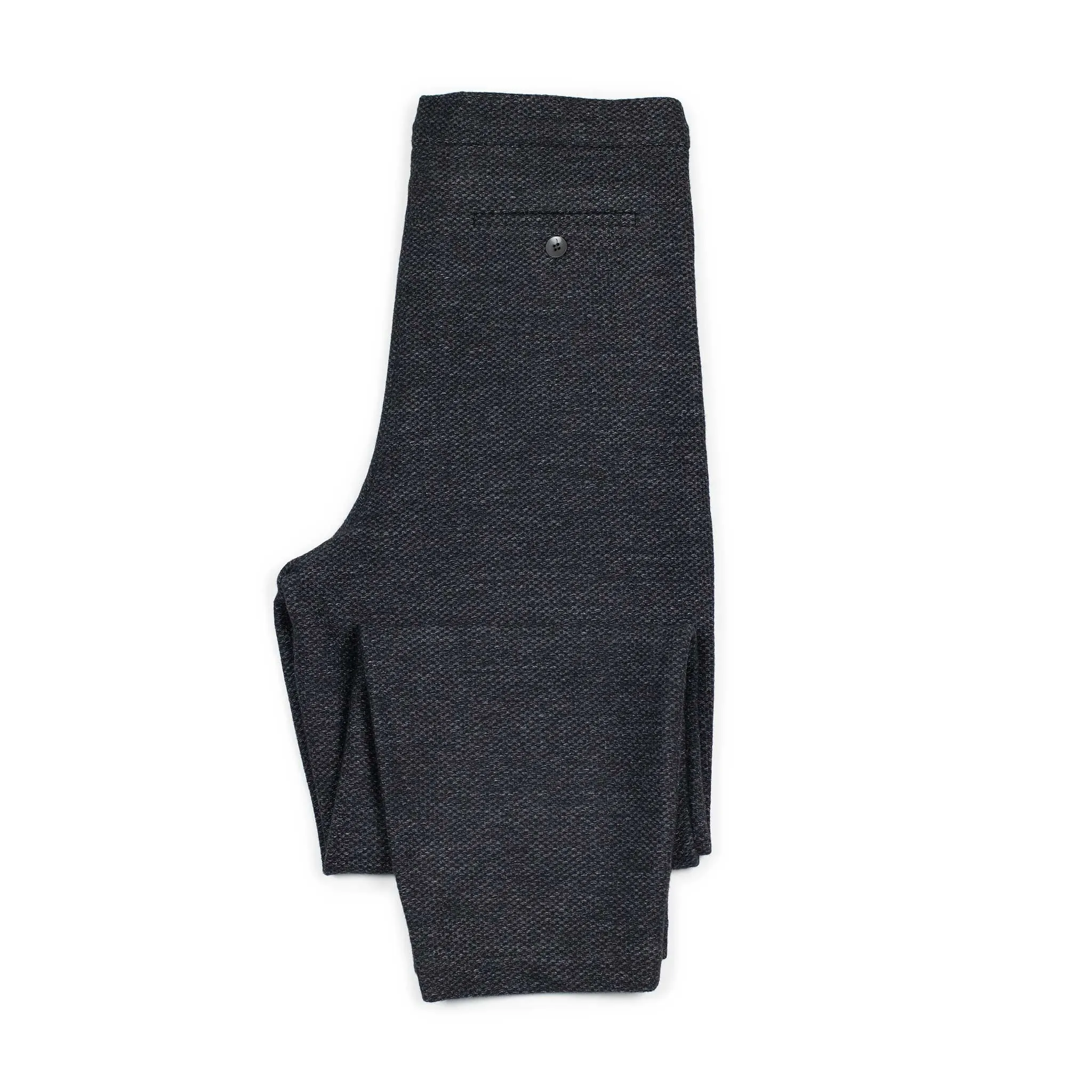 Pleated drawstring trousers in charcoal and grey jacquard deadstock vintage wool