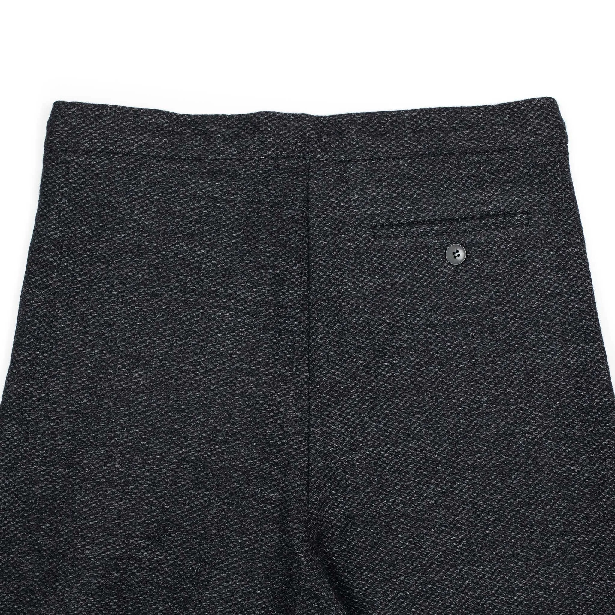 Pleated drawstring trousers in charcoal and grey jacquard deadstock vintage wool