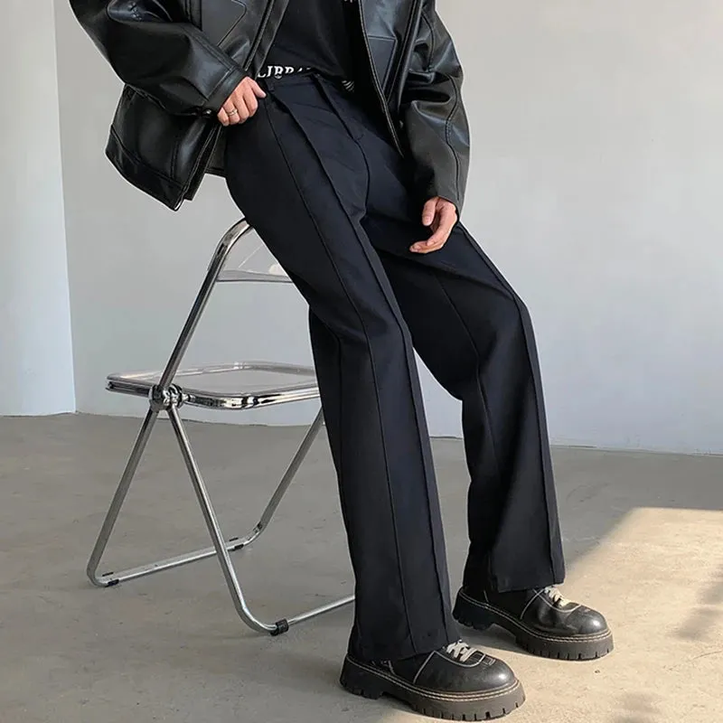 Pleated Men Causal Wide Leg Suit Pants Fashion Men's Straight Trousers Simple Chic Male Clothing Spring 9C4025