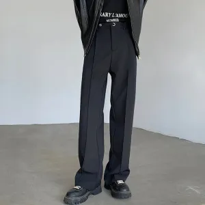 Pleated Men Causal Wide Leg Suit Pants Fashion Men's Straight Trousers Simple Chic Male Clothing Spring 9C4025