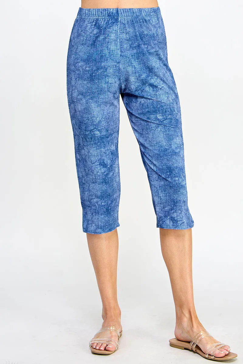 Plus Size Denim Print Stretch Capri Pants-5002BN-AXD1-D003