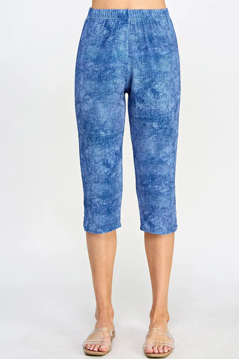 Plus Size Denim Print Stretch Capri Pants-5002BN-AXD1-D003