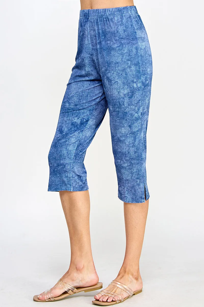 Plus Size Denim Print Stretch Capri Pants-5002BN-AXD1-D003