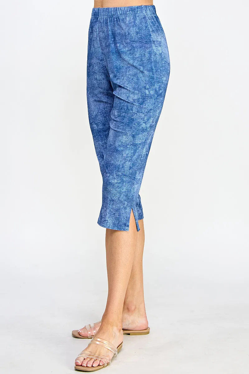 Plus Size Denim Print Stretch Capri Pants-5002BN-AXD1-D003