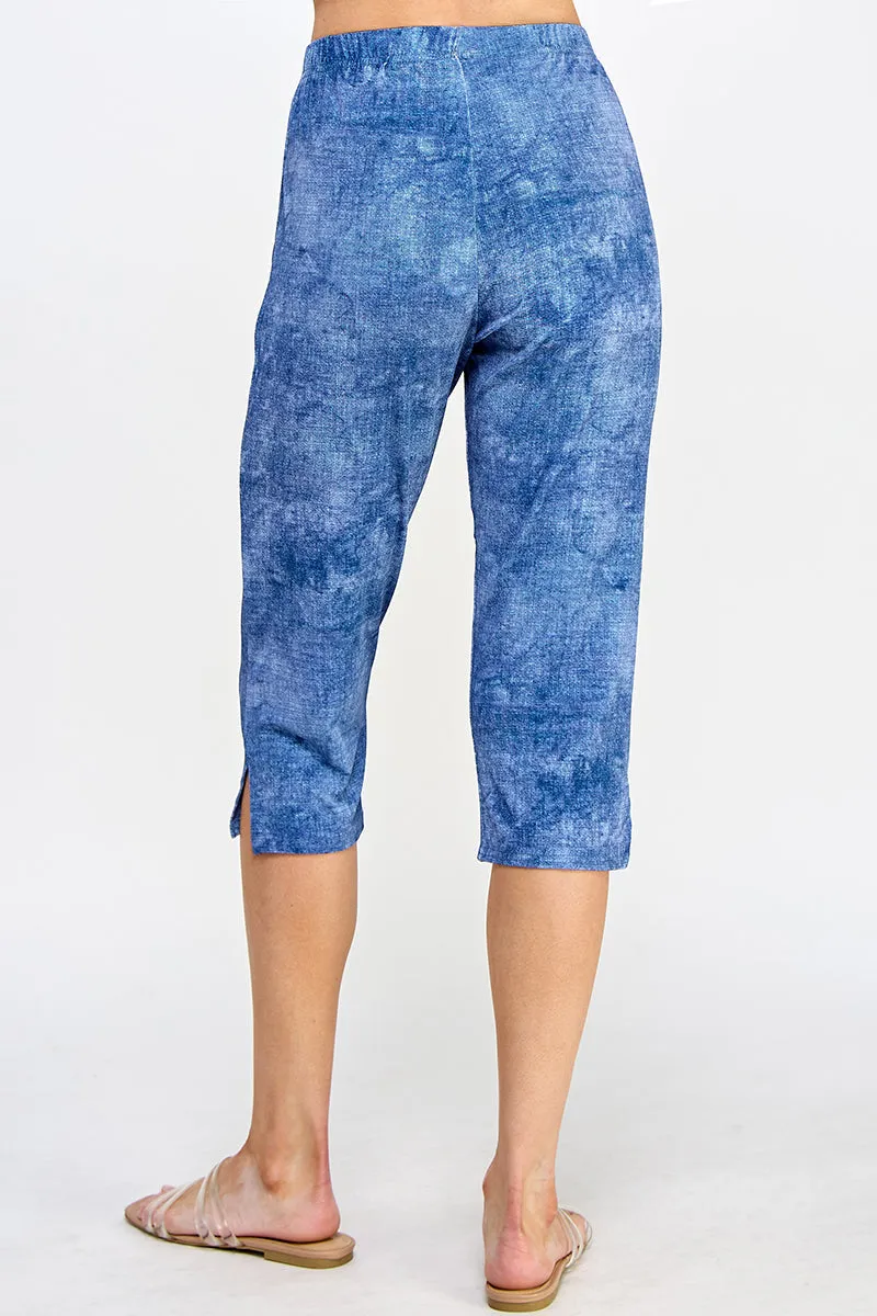 Plus Size Denim Print Stretch Capri Pants-5002BN-AXD1-D003