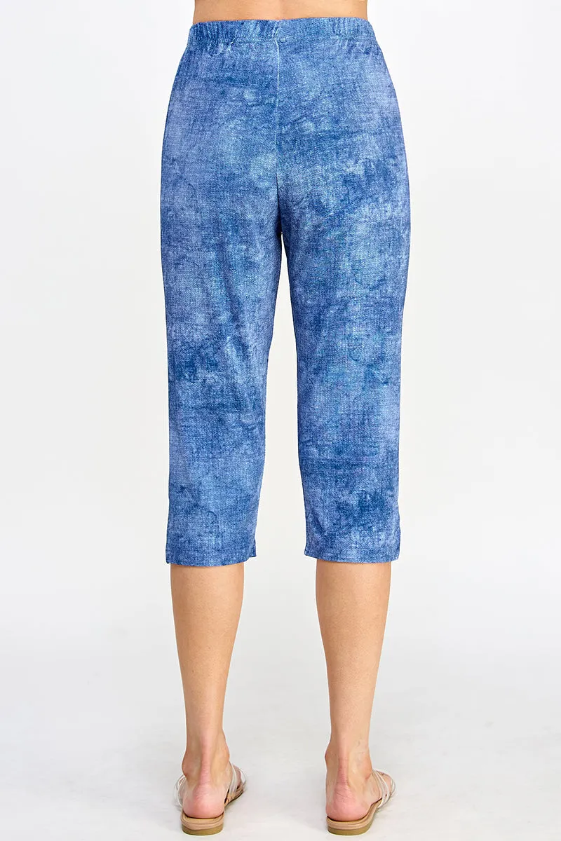 Plus Size Denim Print Stretch Capri Pants-5002BN-AXD1-D003