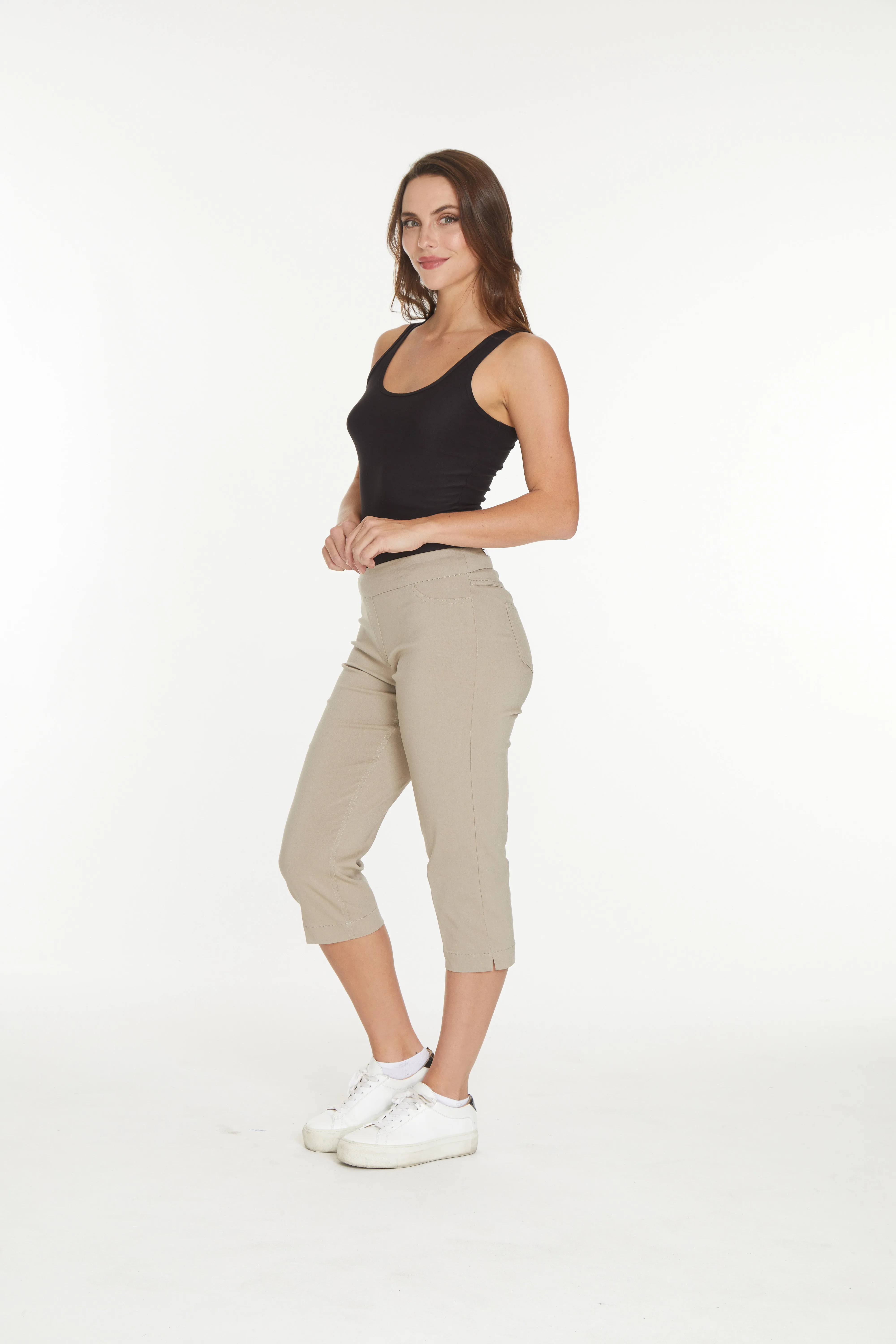 Plus Size Stone Capri Pants With Pockets