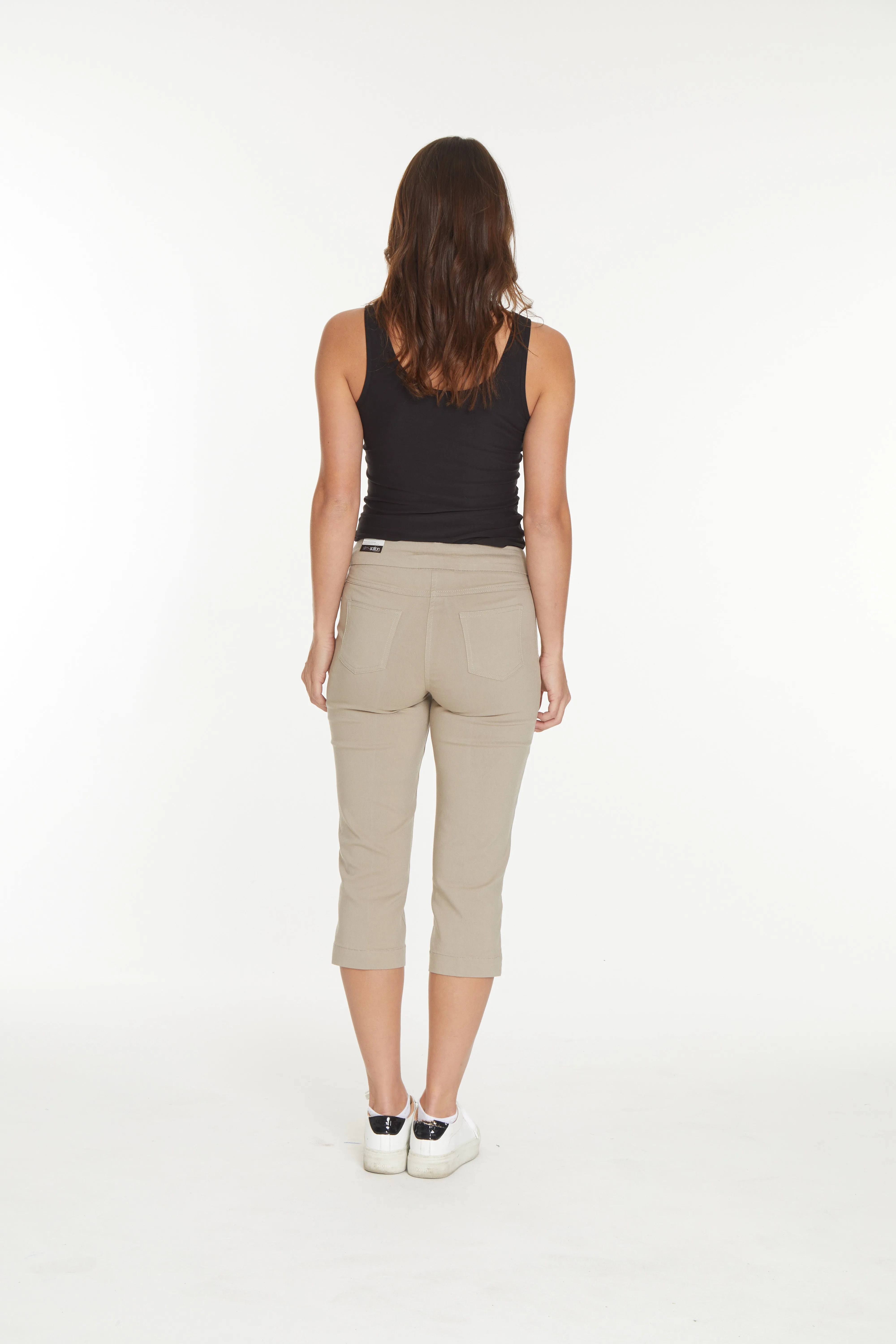 Plus Size Stone Capri Pants With Pockets