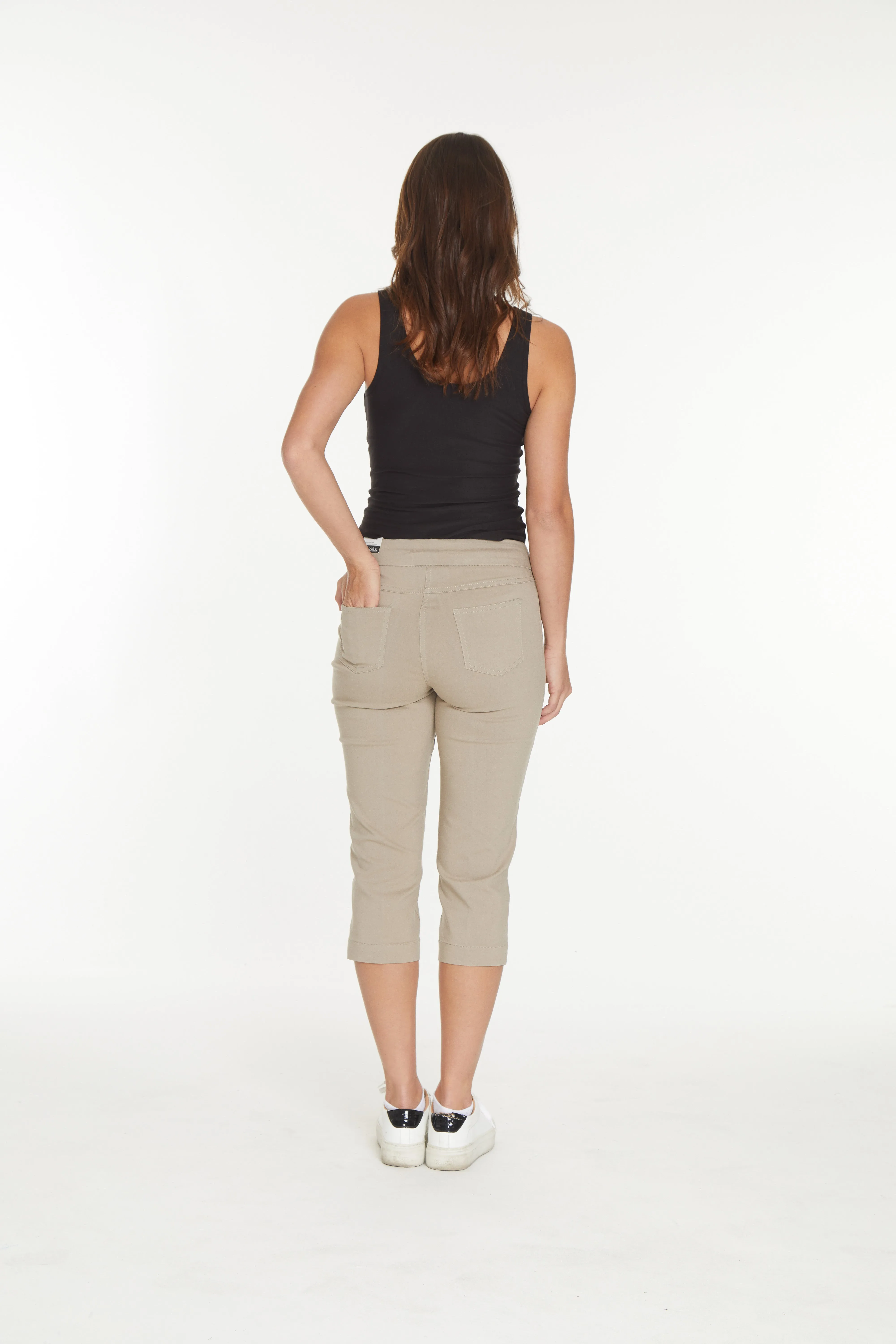 Plus Size Stone Capri Pants With Pockets