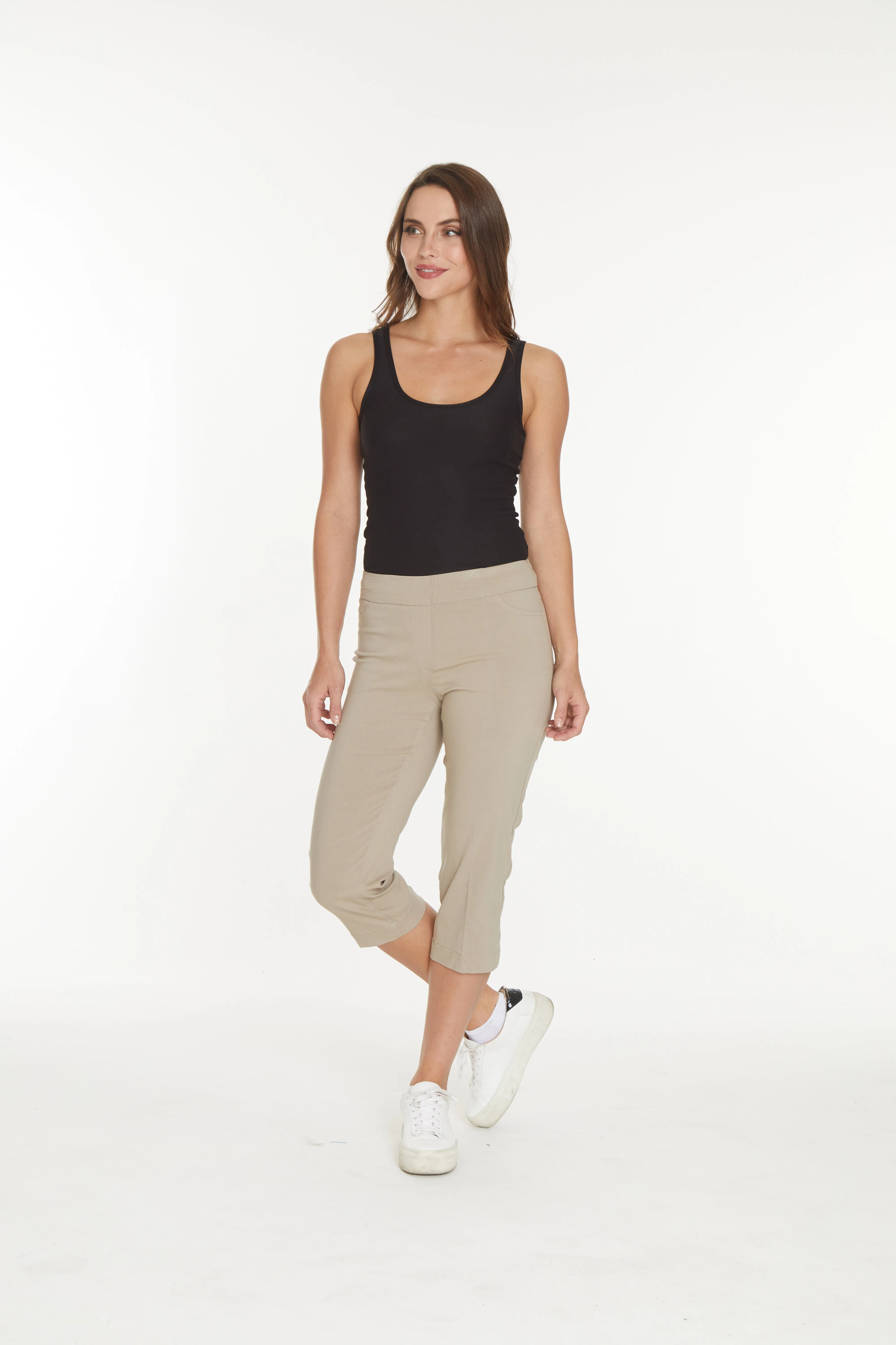 Plus Size Stone Capri Pants With Pockets