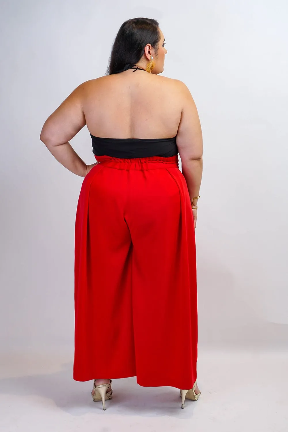 Red Pleated High Waist Wide Leg Kira Pants