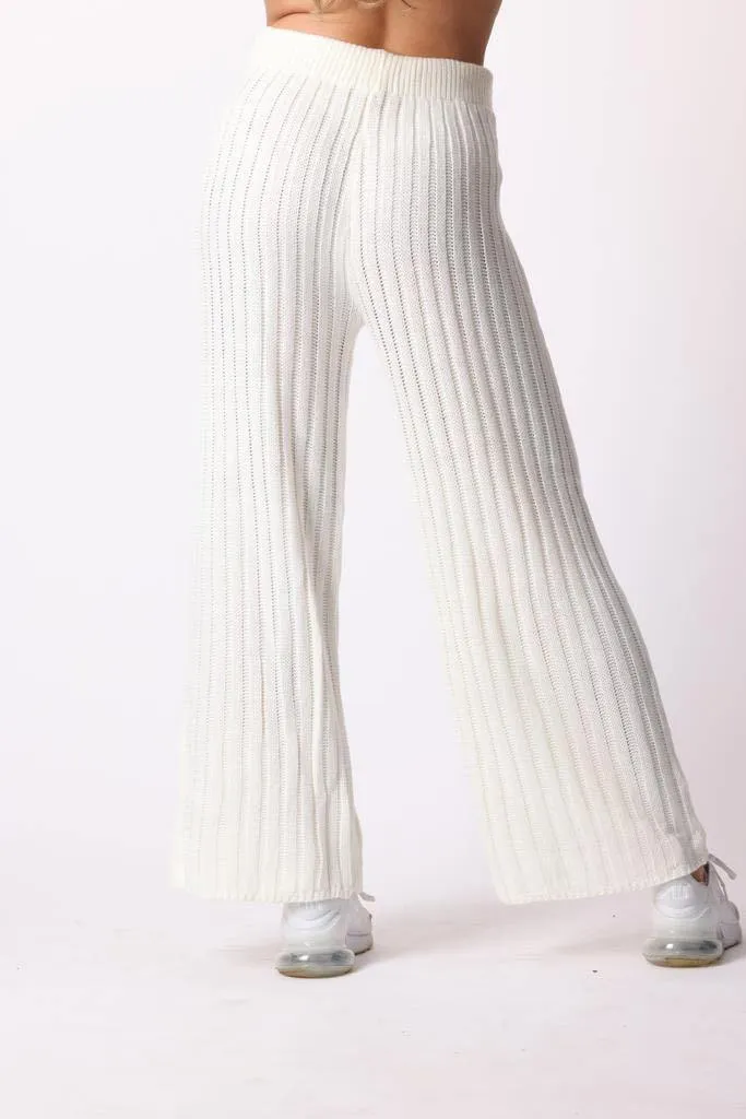 Ribbed Wide Leg Trousers in White