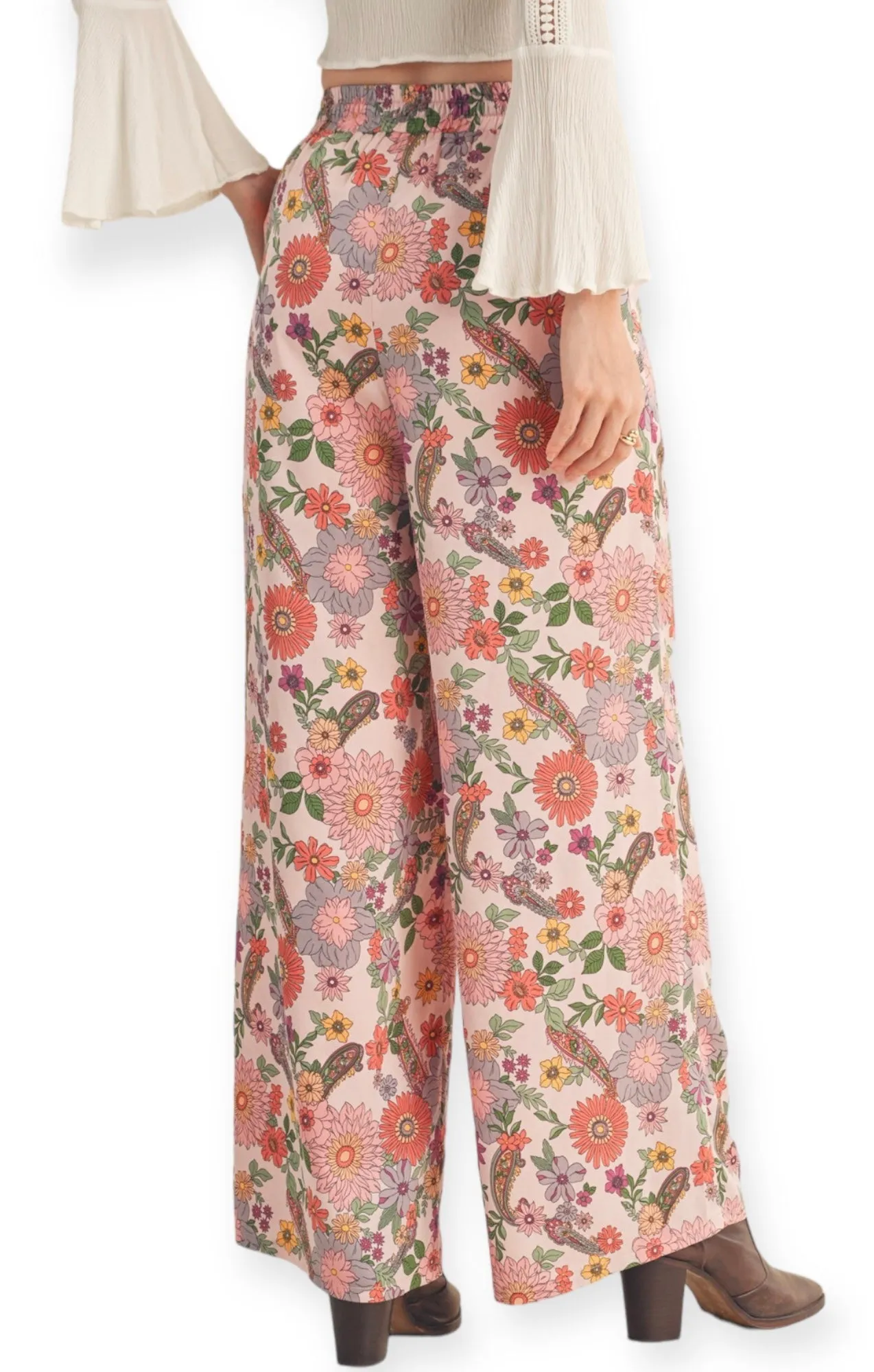 Satin Blooms Floral High Rise Pants