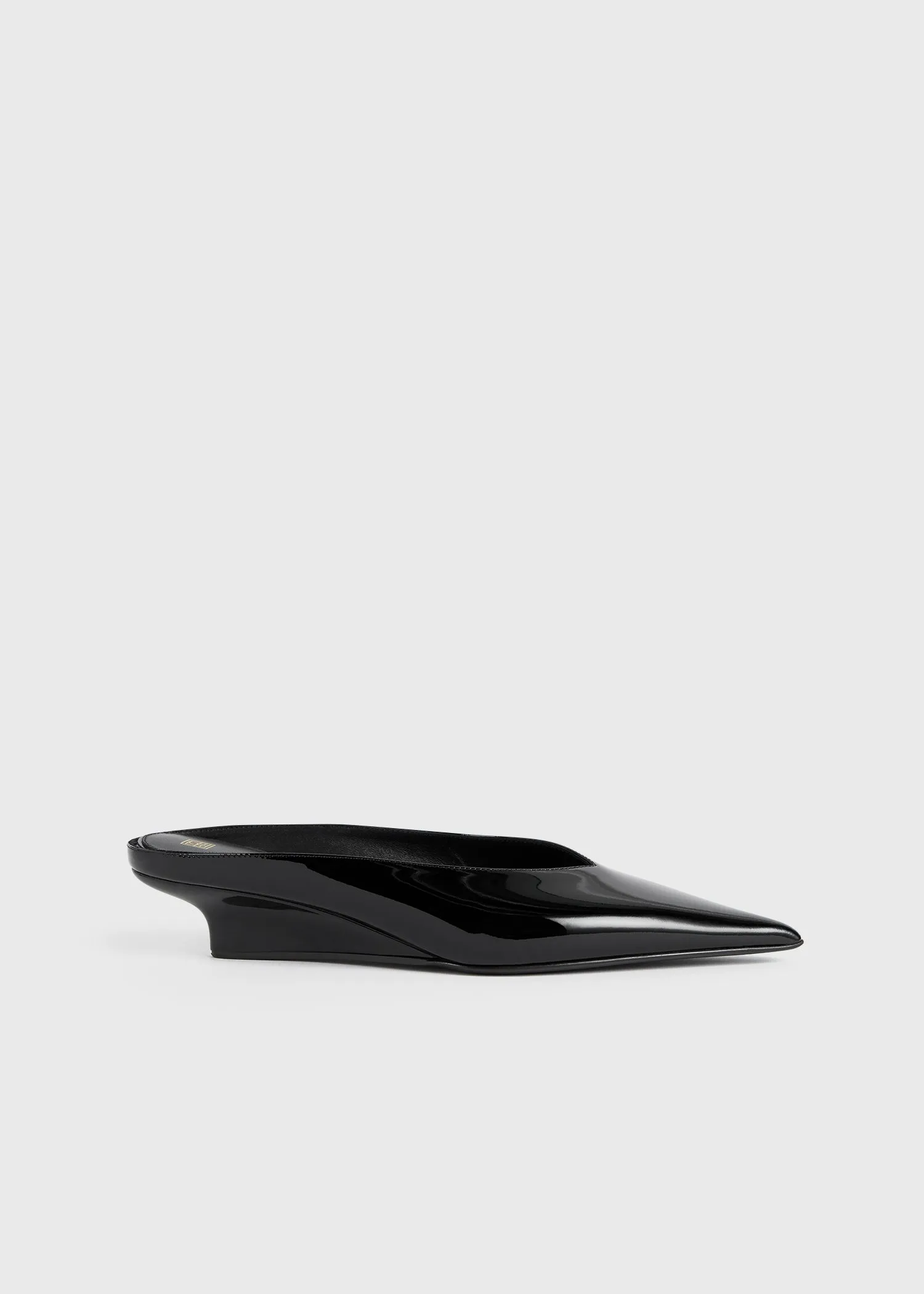 Sharp patent-leather wedge mules black