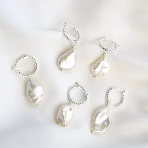 Silver Organic Pearl Twisted Hoop