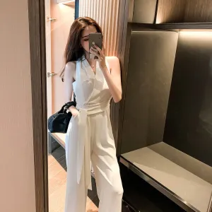 Sleeveless V-Neck High Waist Wide Leg Jumpsuits