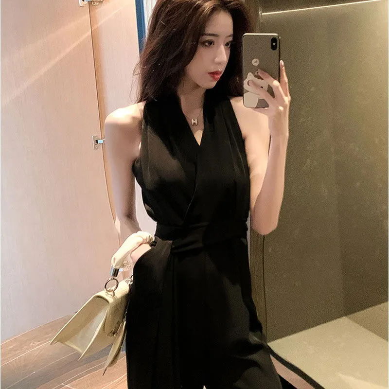 Sleeveless V-Neck High Waist Wide Leg Jumpsuits