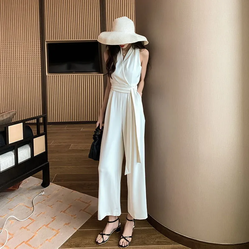 Sleeveless V-Neck High Waist Wide Leg Jumpsuits