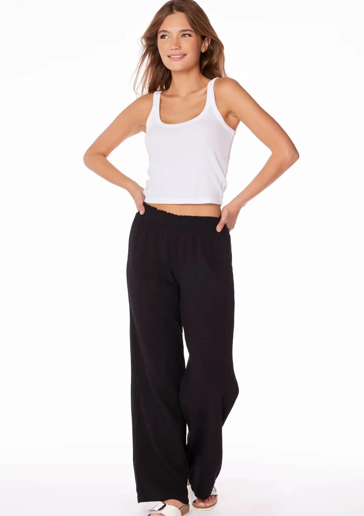 Smocked Waist Wide Leg Pant