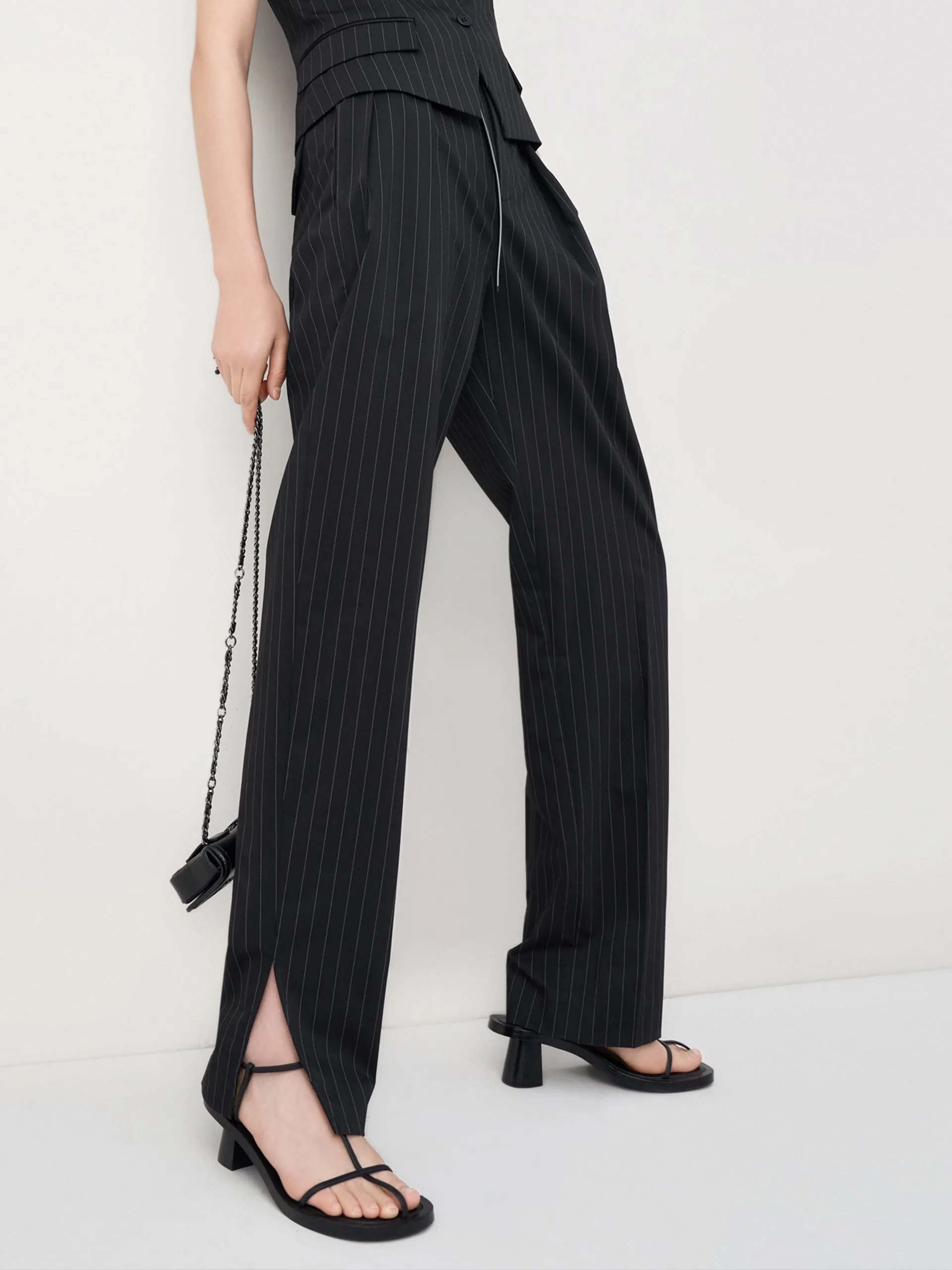 Striped Slit Tapered Pants