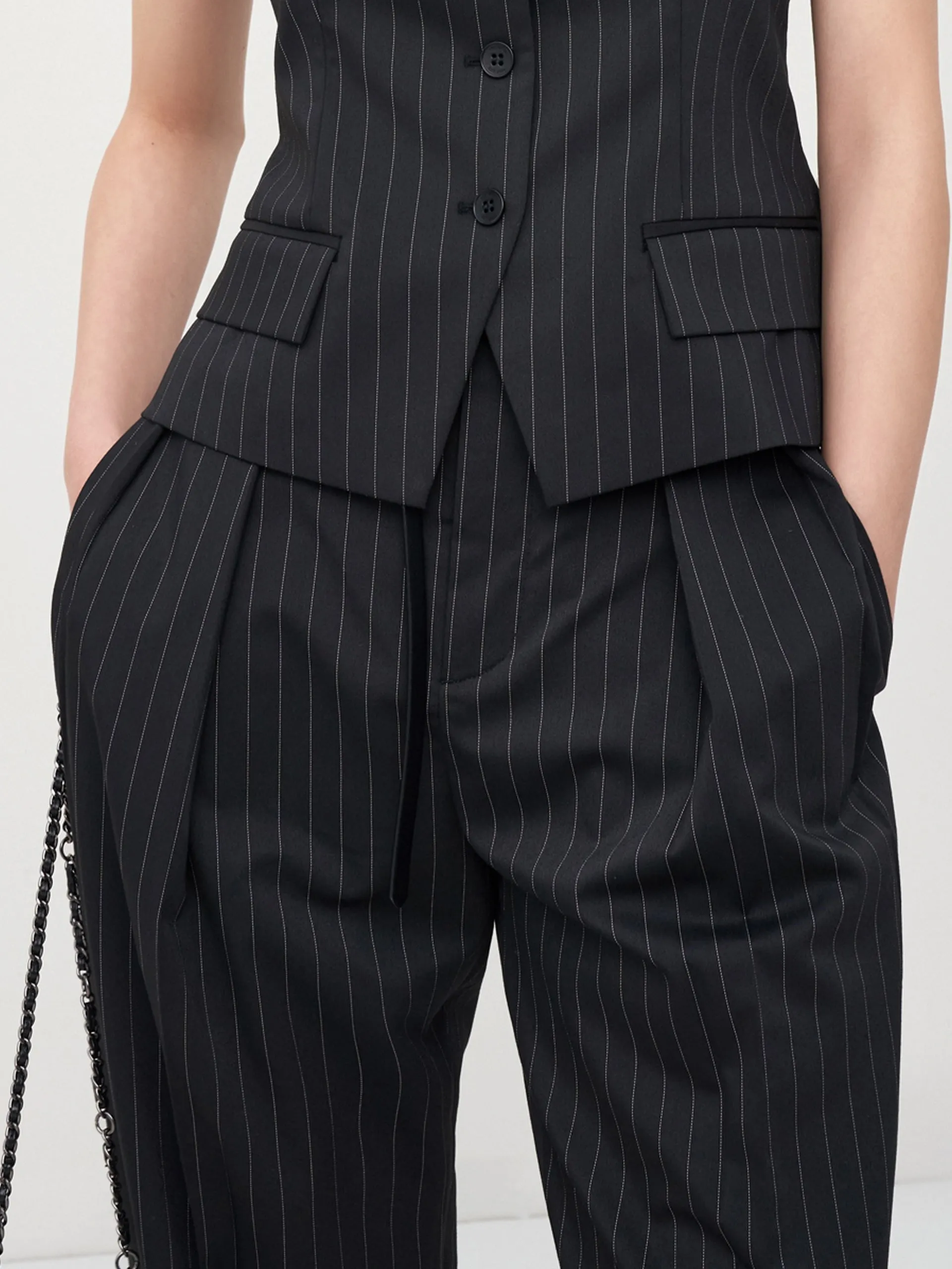 Striped Slit Tapered Pants