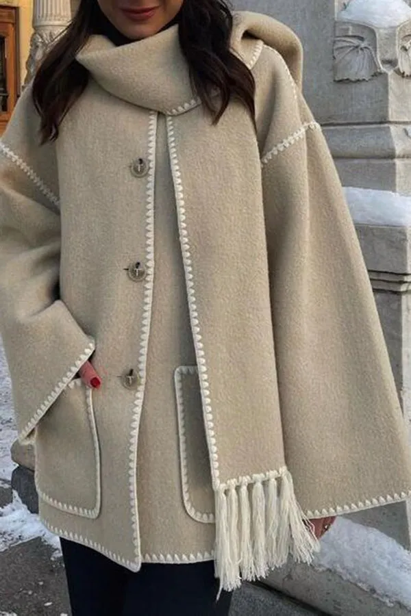 Stylish Chic Contrast Color Line Coat