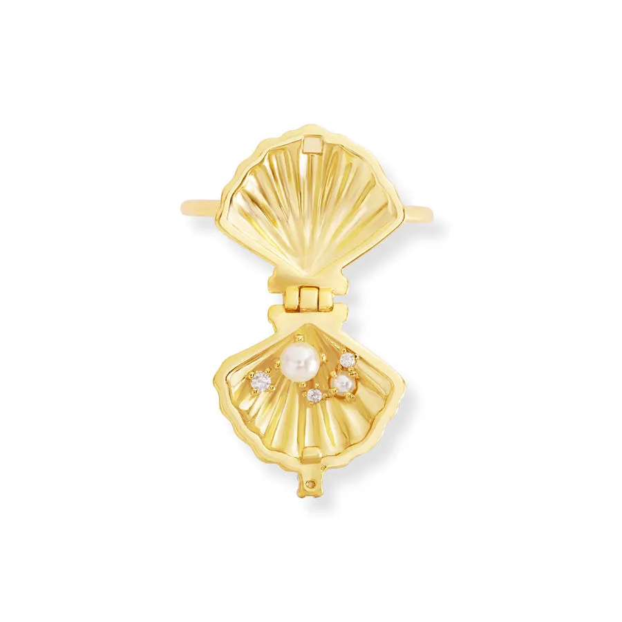 Sundaze Shell Gold Locket Ring