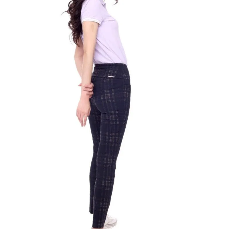 Swing Control Surrey Plaid Ponte Pant - Navy Plaid