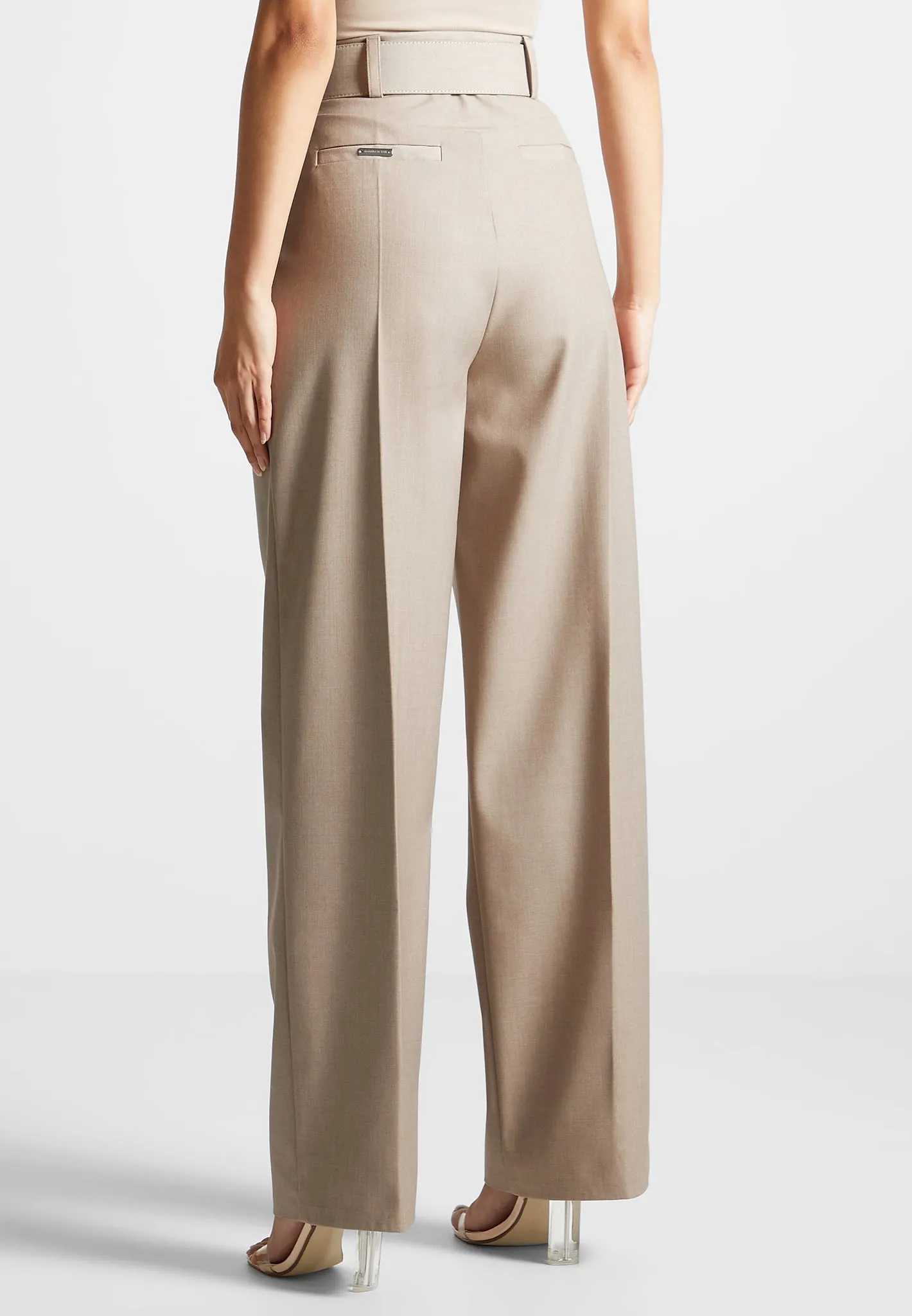 Tailored Pleated Trousers with Eiffel Belt - Taupe