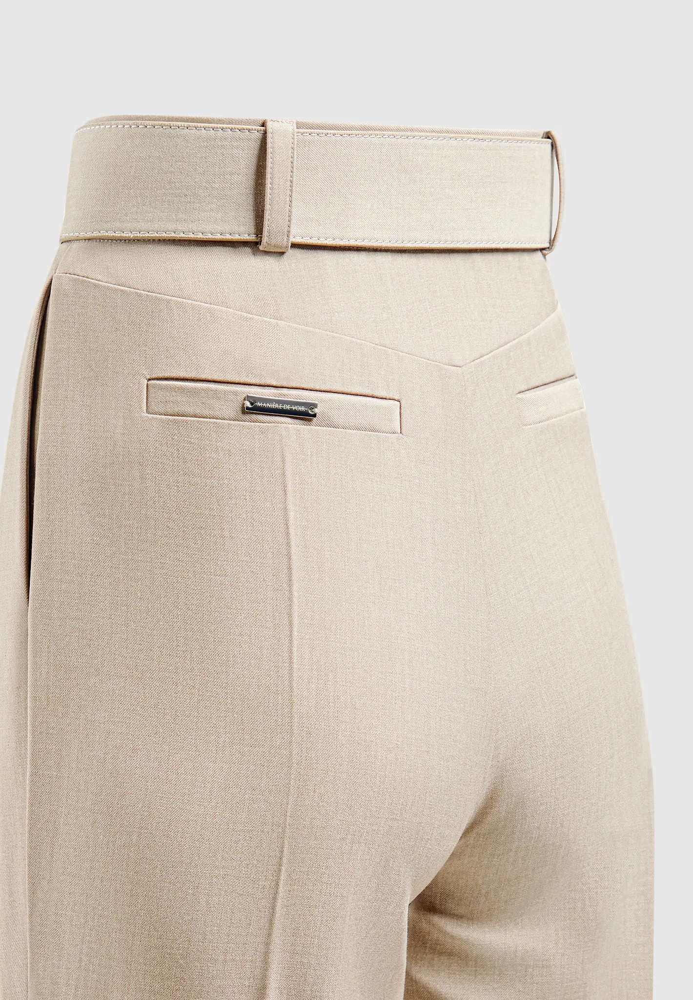 Tailored Pleated Trousers with Eiffel Belt - Taupe