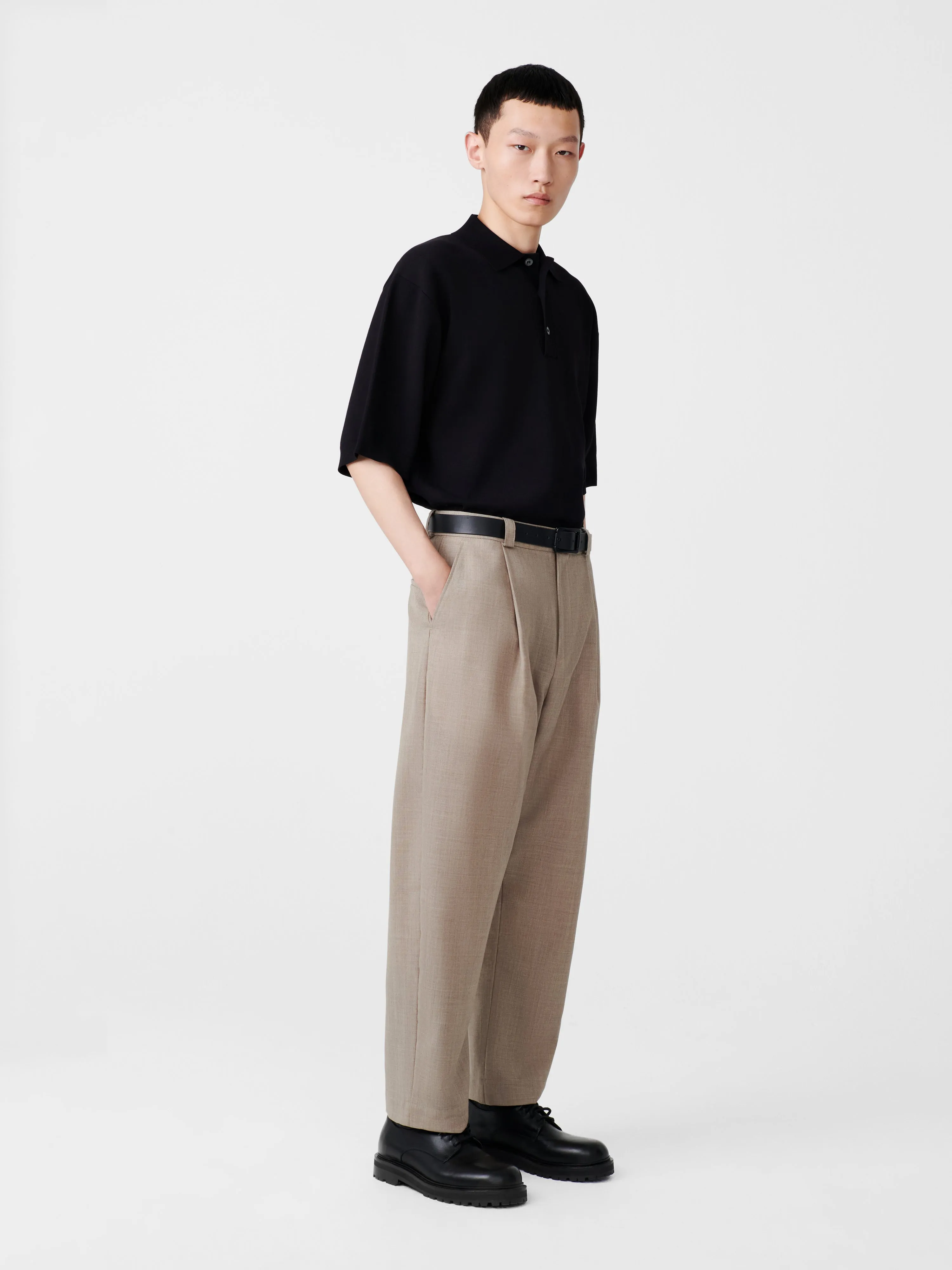 Tuck Tropical Wool Pant in Straw Melange