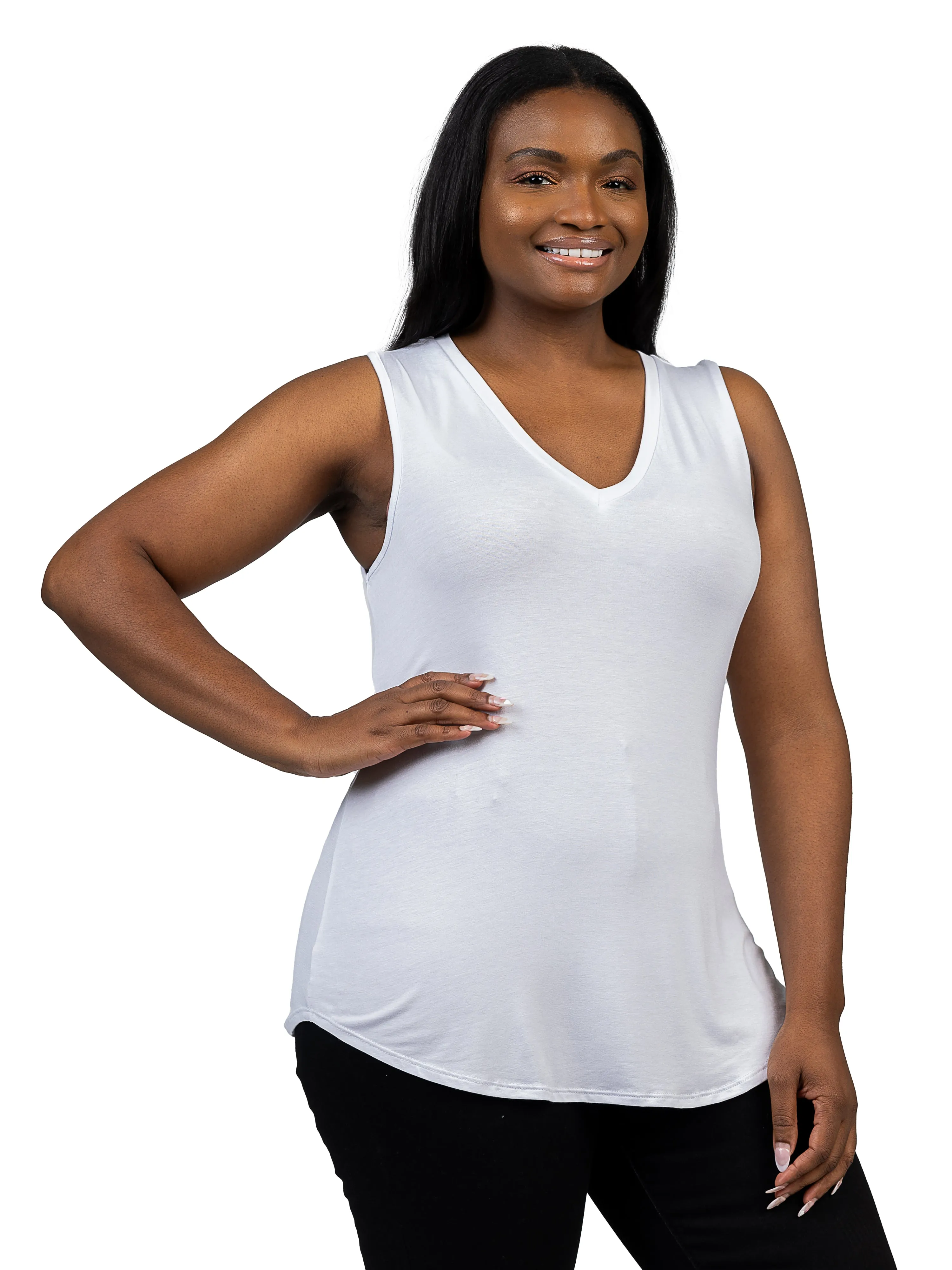 V Neck Sleeveless Rounded Hemline Plus Size Top