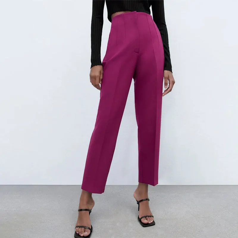 Vintage High Waist Ankle Length Trousers for Women