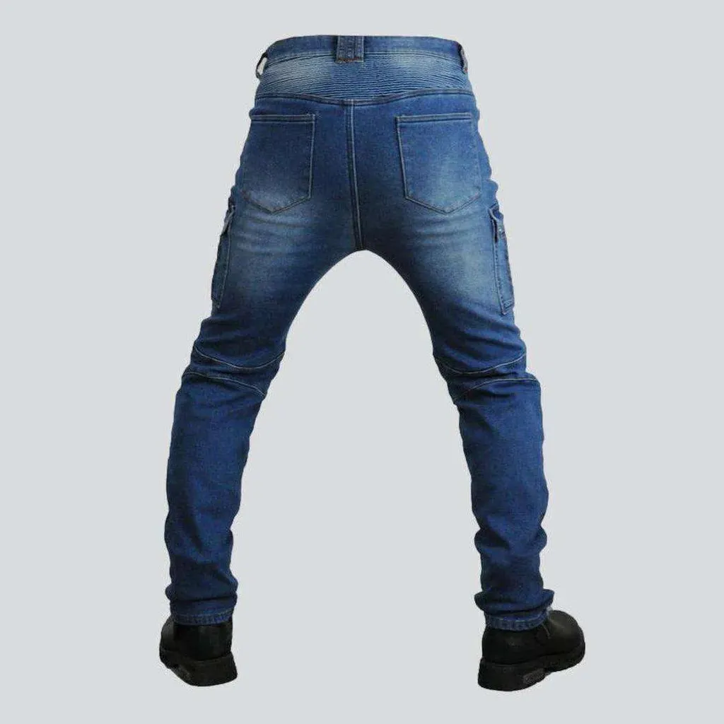 Warm blue men's biker jeans