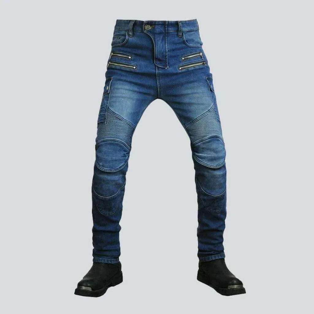 Warm blue men's biker jeans